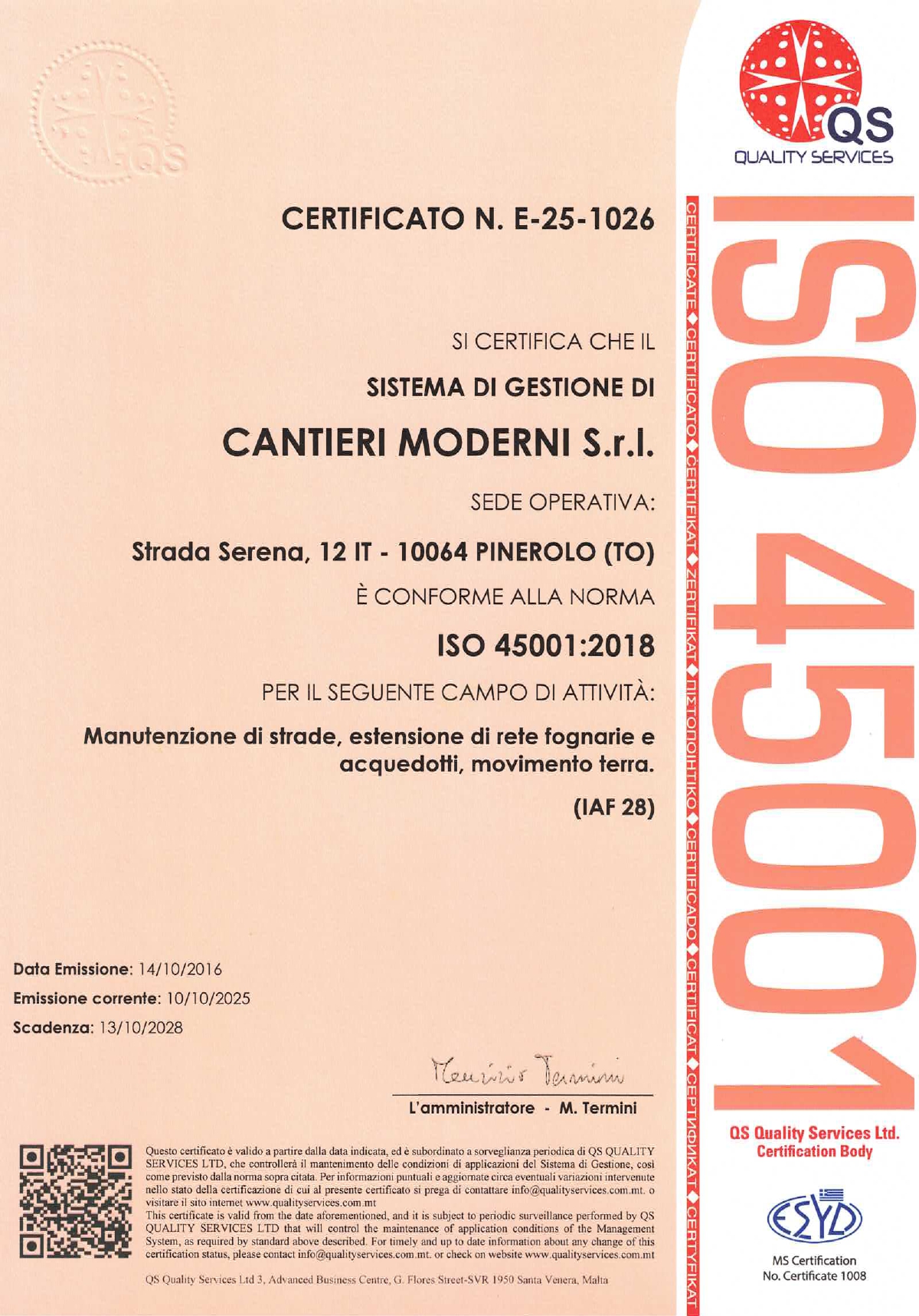 CERTIFICATO QS ISO 45001 2018 SCAD 13 10 2028 page 0001