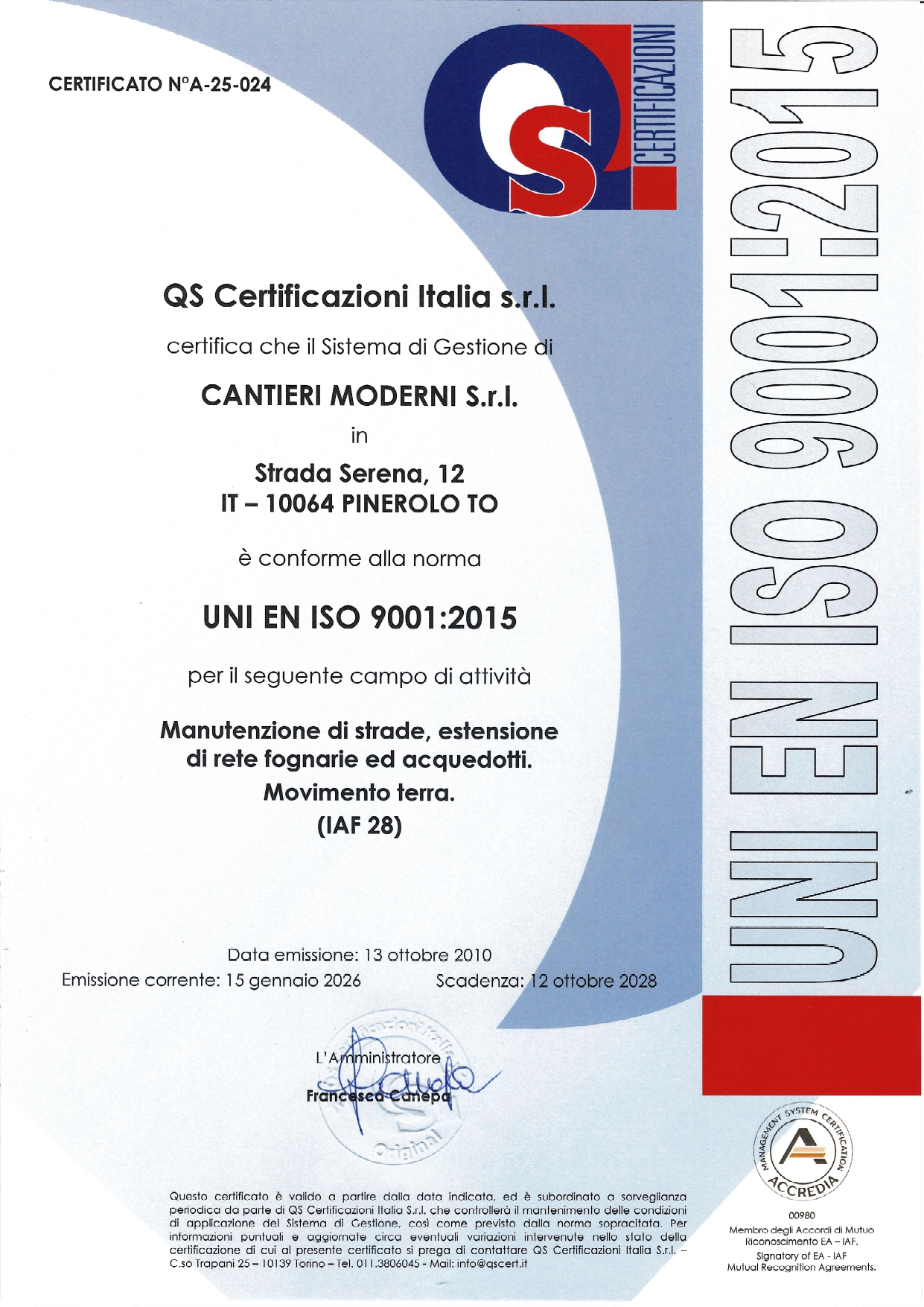 CERTIFICATO QS ISO 9001 2015 SCAD. 12 10 2028 page 0001