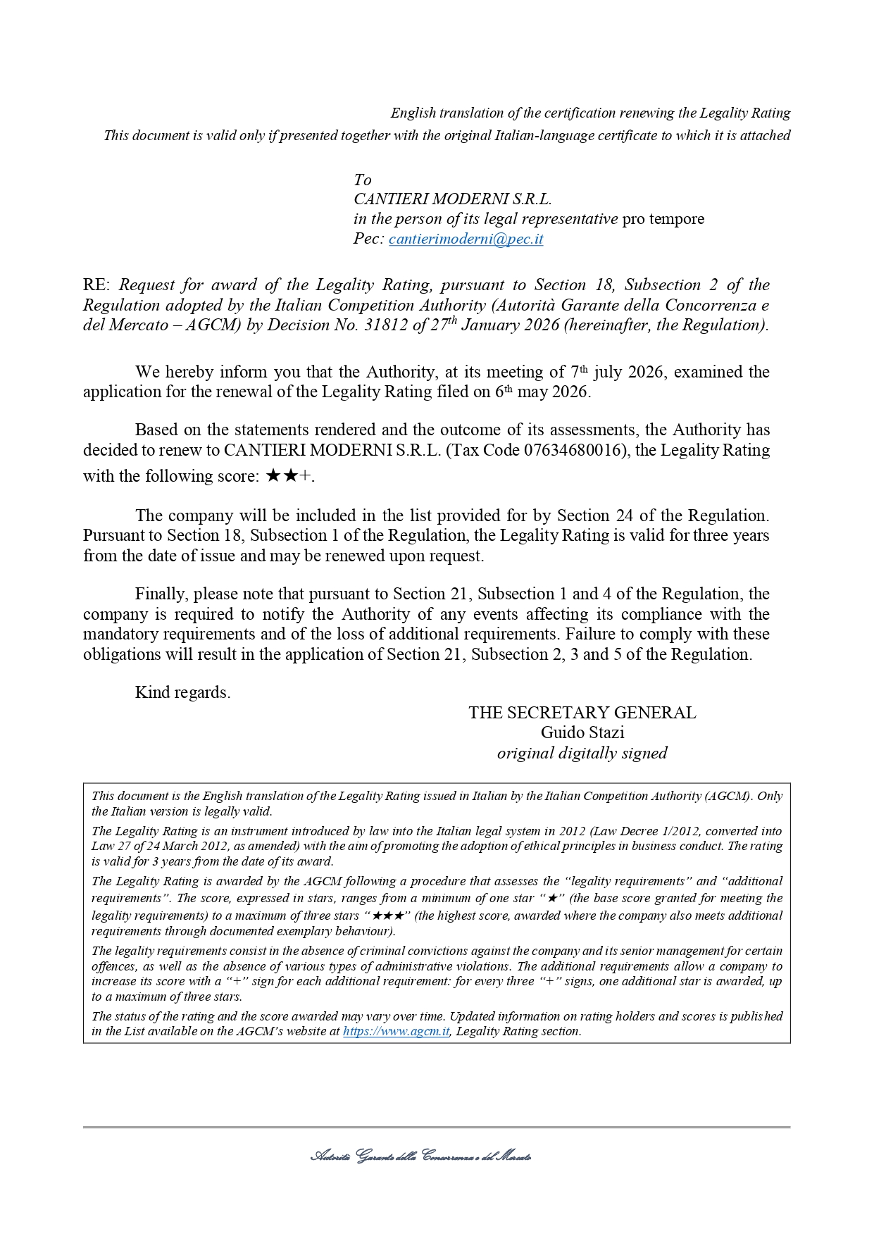 RATING LEGALITA Lettera rinnovo Rating signed page 0002